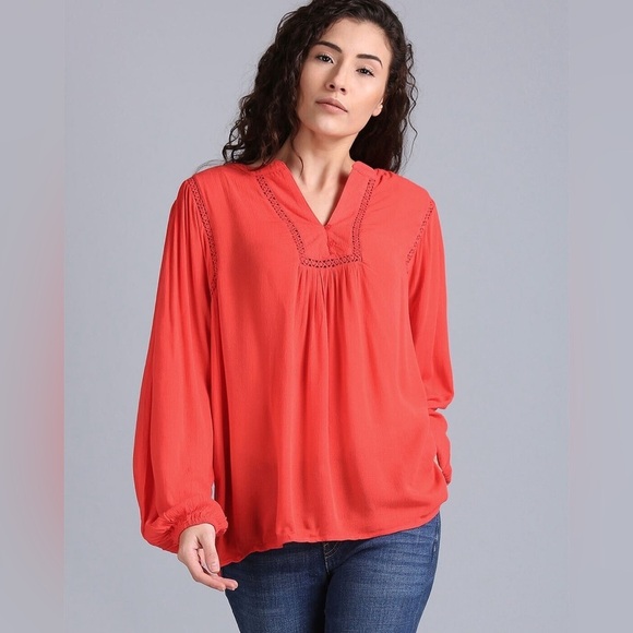 GAP Vibrant Red Peasant Blouse Top Size Medium - Picture 1 of 7